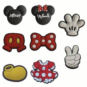 MICKEY & MINNIE MOUSE dress SHOE CHARMS 8-pc HAND ears BOW shoe CLOGS